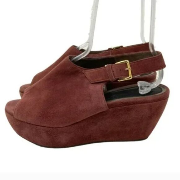 Marni Y2K Wine Suede Peep Toe Slingback Platform Wedges - Size 8.5 - Picture 2 of 7